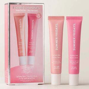 New in Box Summer Fridays Sweet Pink Lip Balm Set Strawberry Soft Serve & Cake